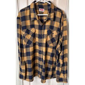 Wrangler Mens 3XL Yellow Plaid Full Button Outdoor Flannel Shirt